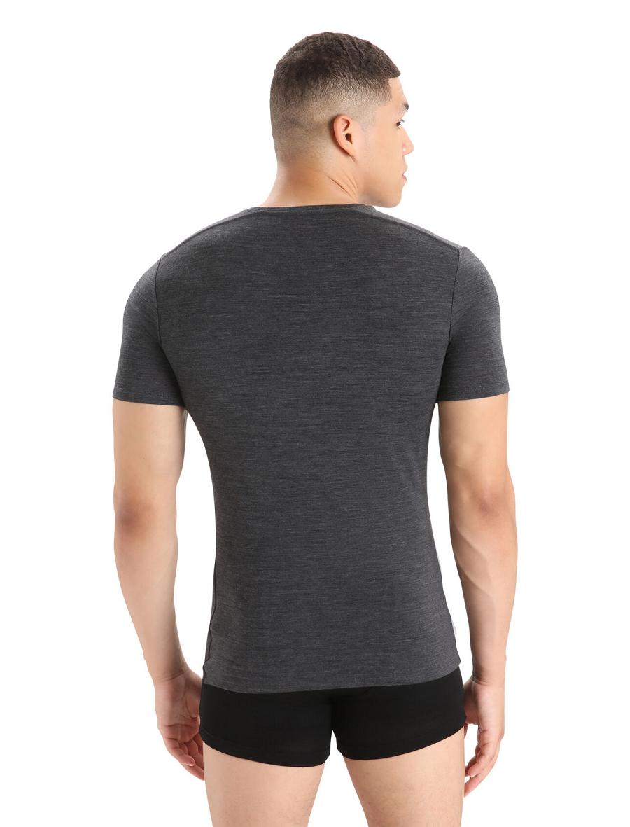 Men's Icebreaker Merino Anatomica Short Sleeve Crewe T-Shirt Underwear Jet Heather | CA 1645OKIR